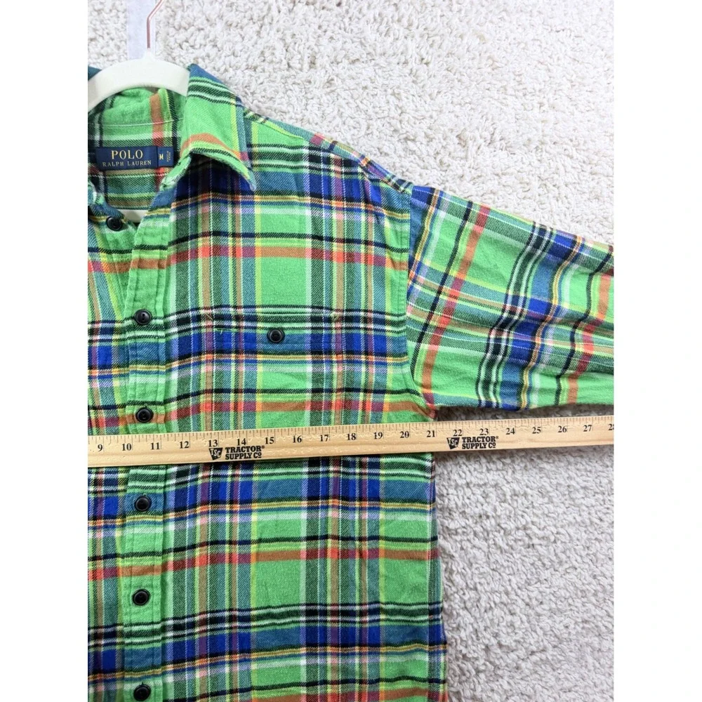 Polo Ralph Lauren Plaid Shirt Mens Medium Lime Green Excellent Cotton Flannel
